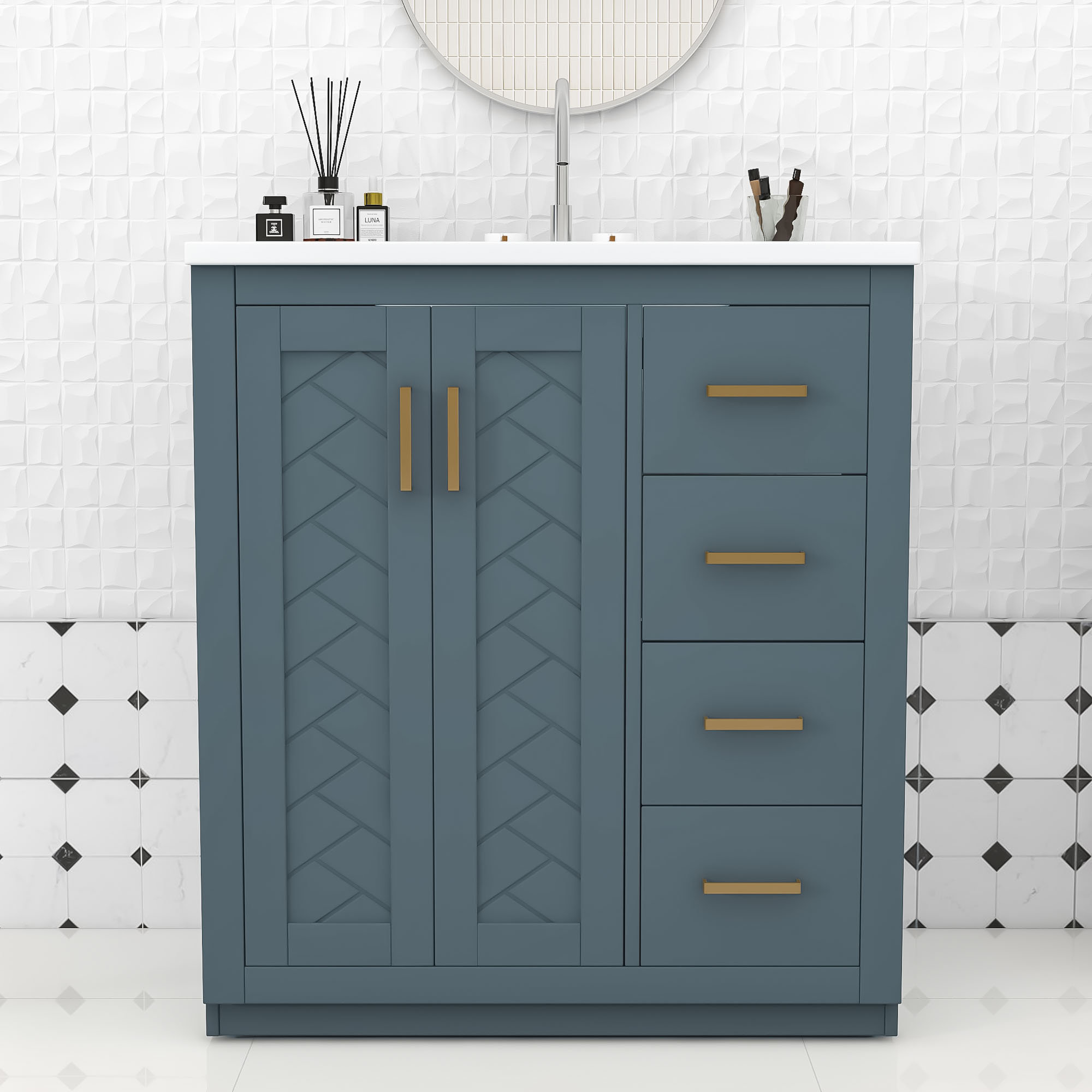 Wrought Studio 30" 3 Drawers Freestanding Bathroom Vanity Set with